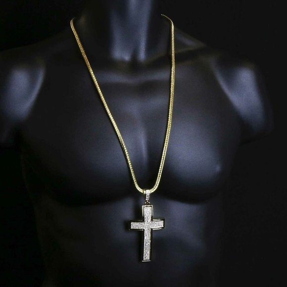 Jesus Cross Necklace Iced 30" Chain